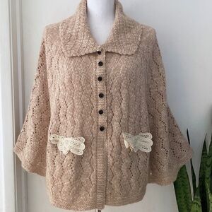 EUC Anthro Odille Oatmeal Knit Poncho Jacket OS​​​​​​